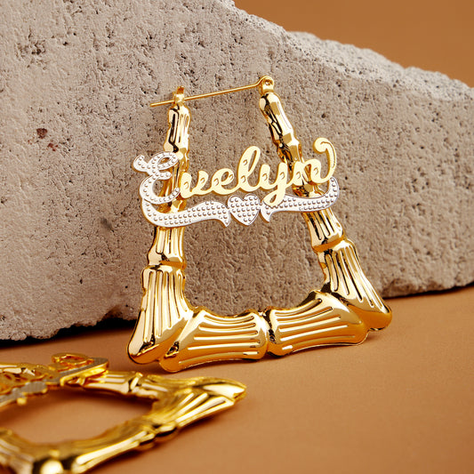 Bamboo Trapezoid Name Earrings