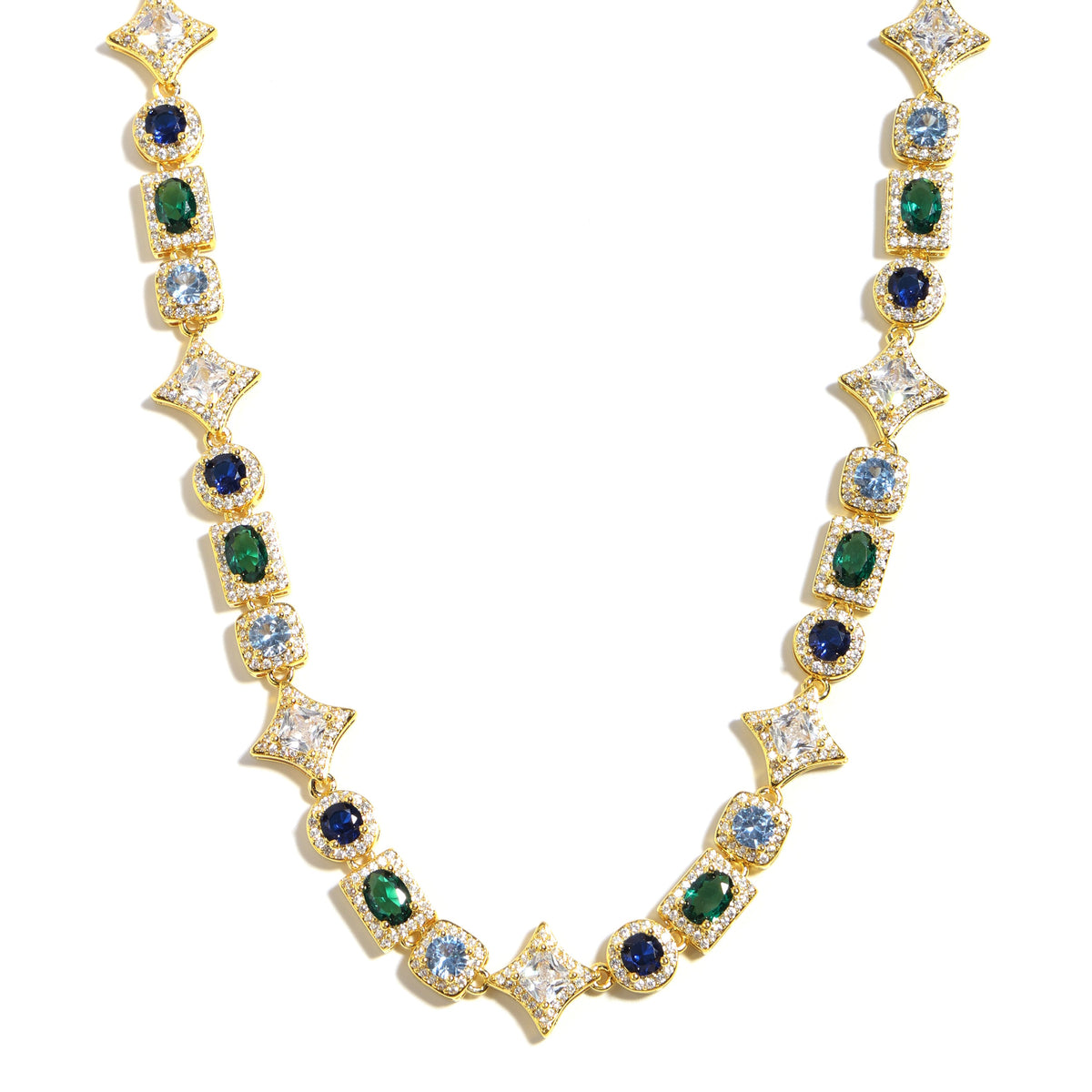 Geometric Colored Gemstone Set (Necklace＆ Bracelet)
