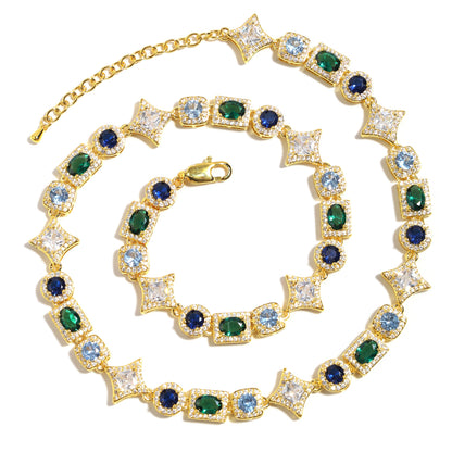 Geometric Colored Gemstone Set (Necklace＆ Bracelet)