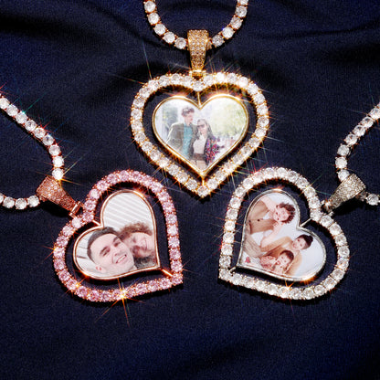 3D Heart Shaped Custom Rotating Picture Pendant