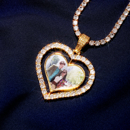 3D Heart Shaped Custom Rotating Picture Pendant