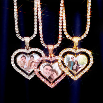 3D Heart Shaped Custom Rotating Picture Pendant