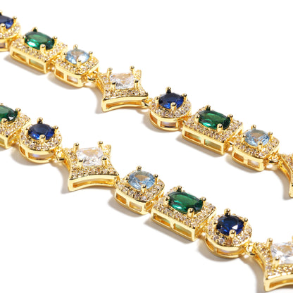 Geometric Colored Gemstone Set (Necklace＆ Bracelet)