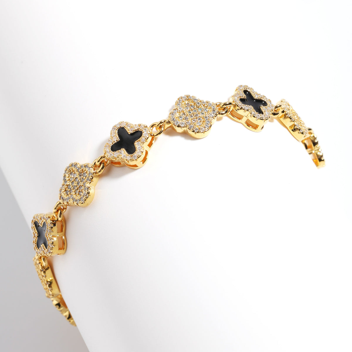 Black Enamel Clover Diamond Gemstone Necklace