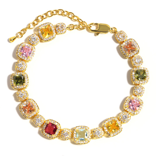 Candy-colored Sweet Square Tourmaline Bracelet