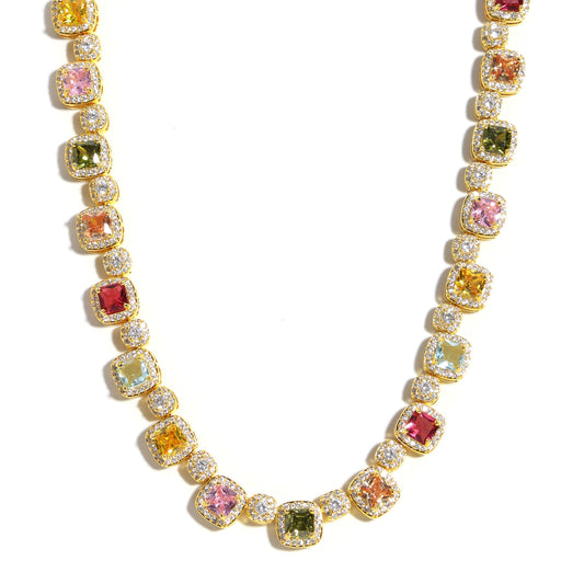 Candy-colored Sweet Square Tourmaline Necklace