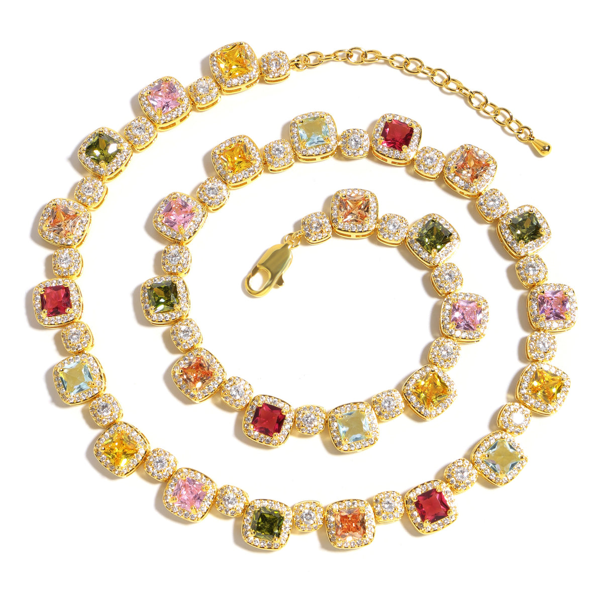 Candy-colored Sweet Square Tourmaline Necklace
