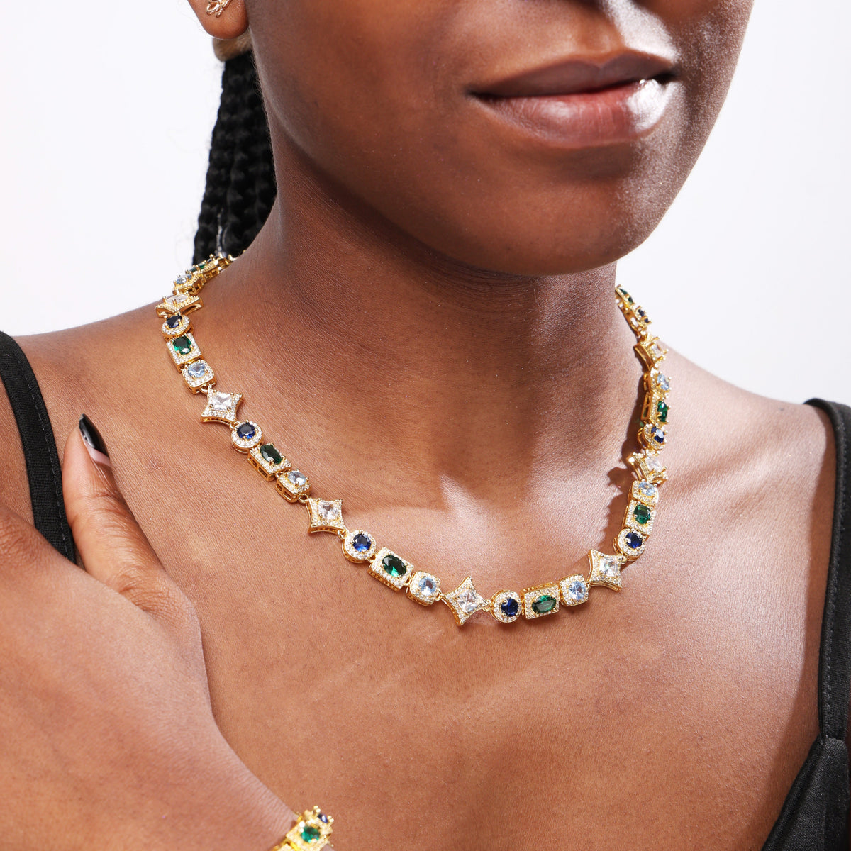 Geometric Colored Gemstone Set (Necklace＆ Bracelet)