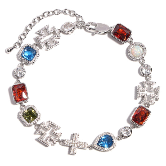 Multi Gemstone & Cross Anklet