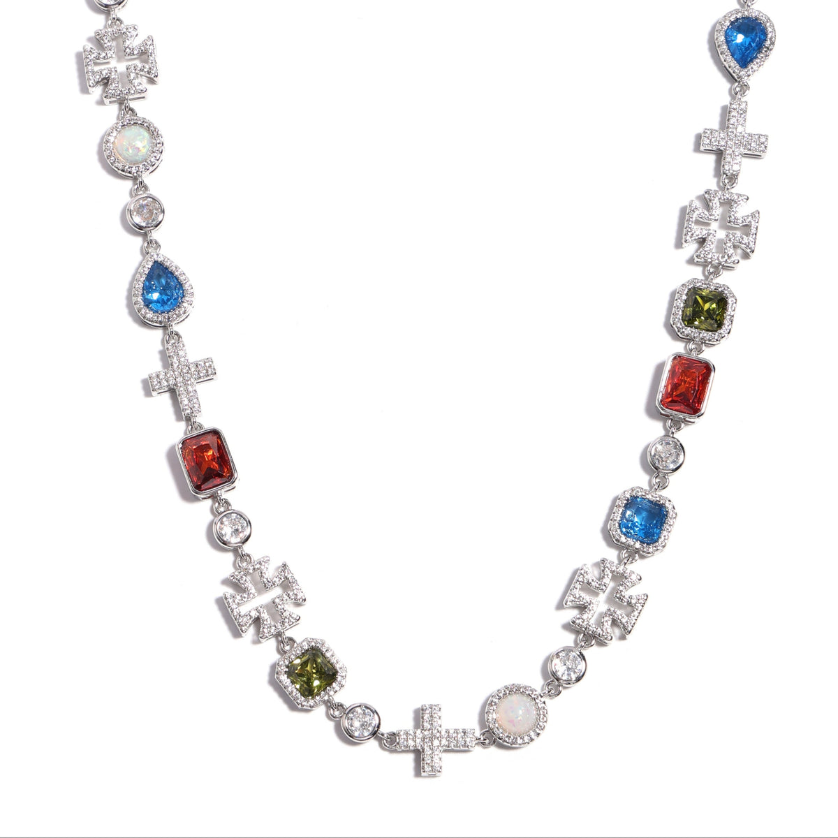 Multi Gemstone & Cross Bracelet