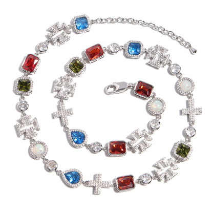 Multi Gemstone & Cross Bracelet