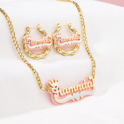 Kid‘s Pink Name Necklace and Hoop Earrings Jewelry Set