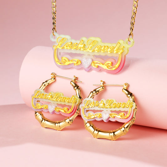 Kid‘s Colorful Name Necklace and Hoop Earrings Jewelry Set