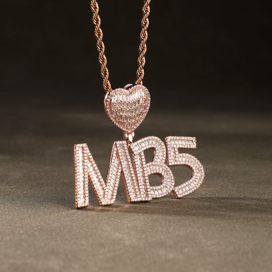 Custom Baguette Letter Pendant Necklace Rose Gold