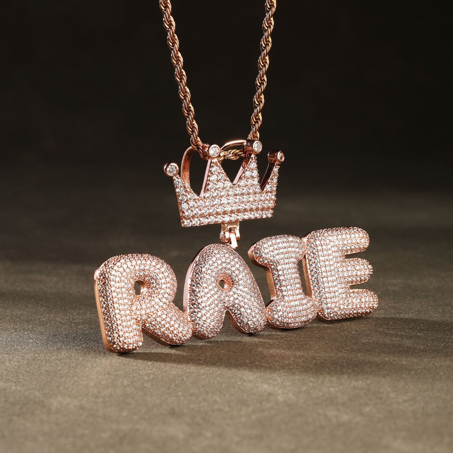 Custom Bubble Letter Necklace Rose Gold