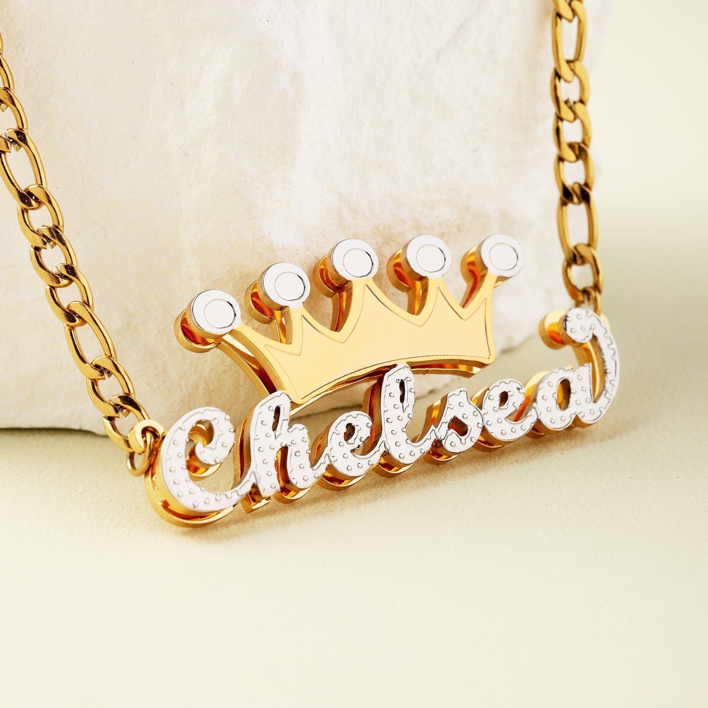 Double Plated Crown Name Necklace