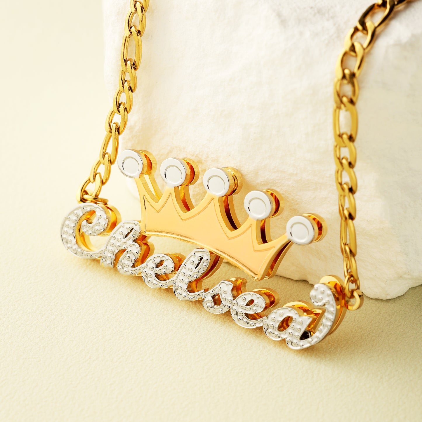 Double Plated Crown Name Necklace