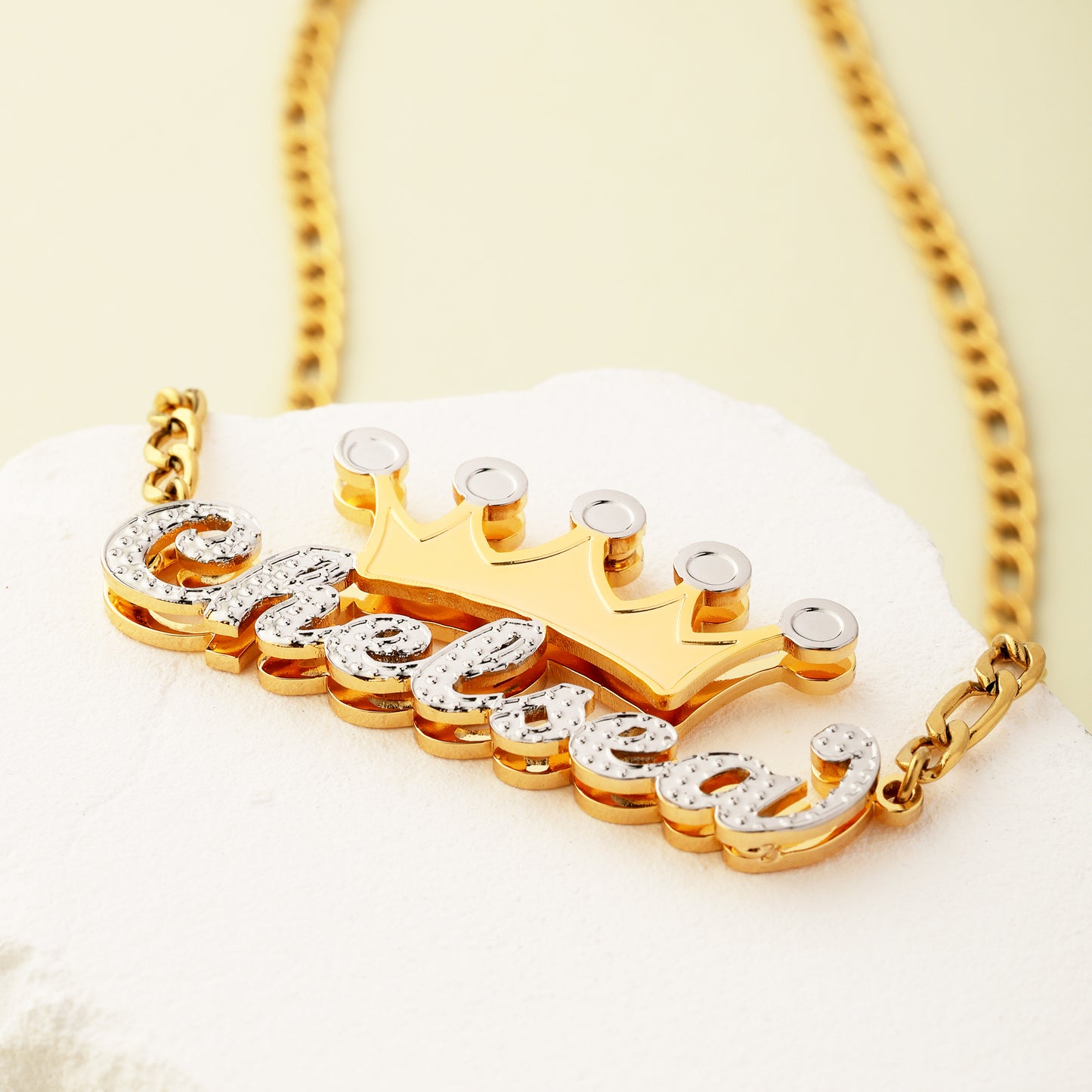 Double Plated Crown Name Necklace