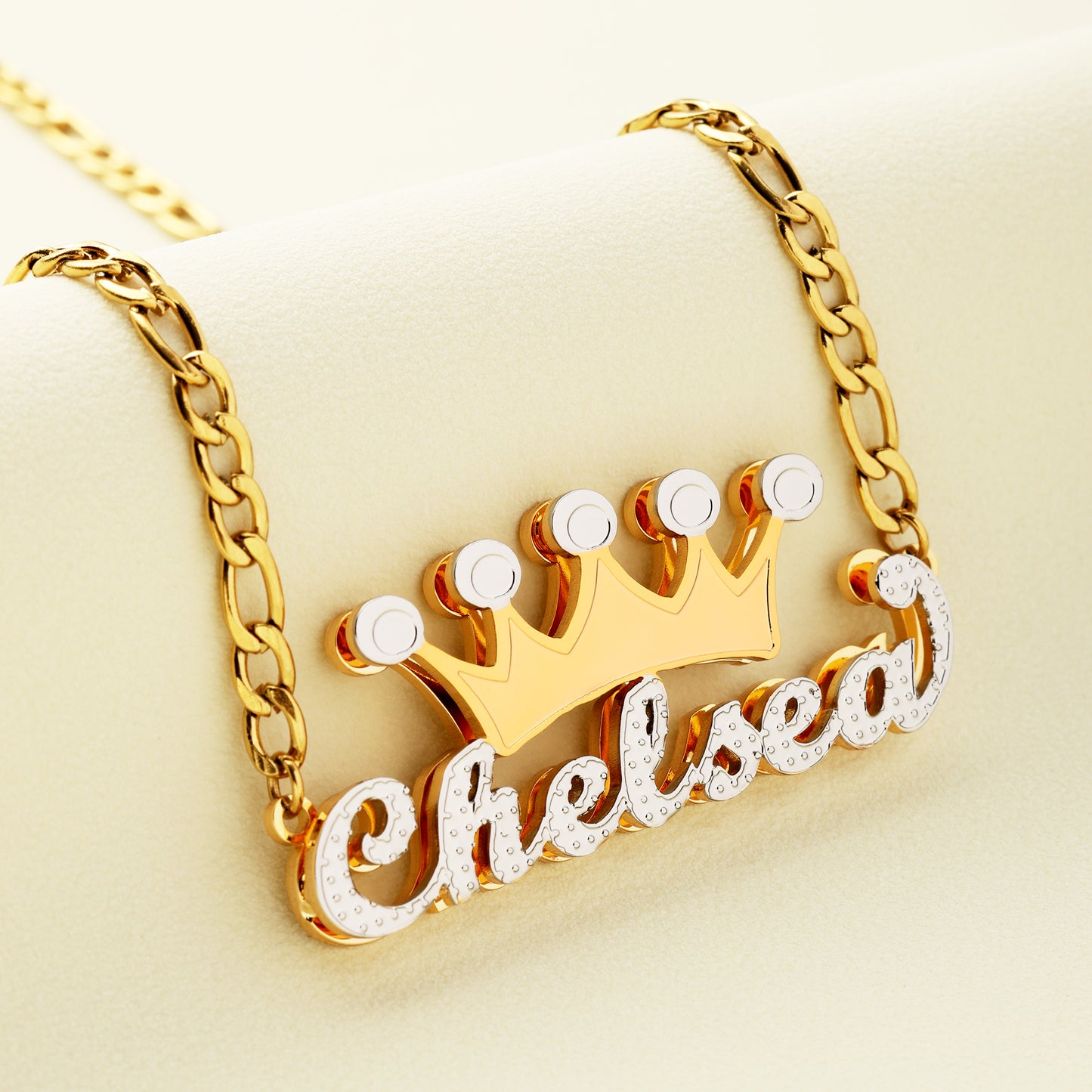 Double Plated Crown Name Necklace