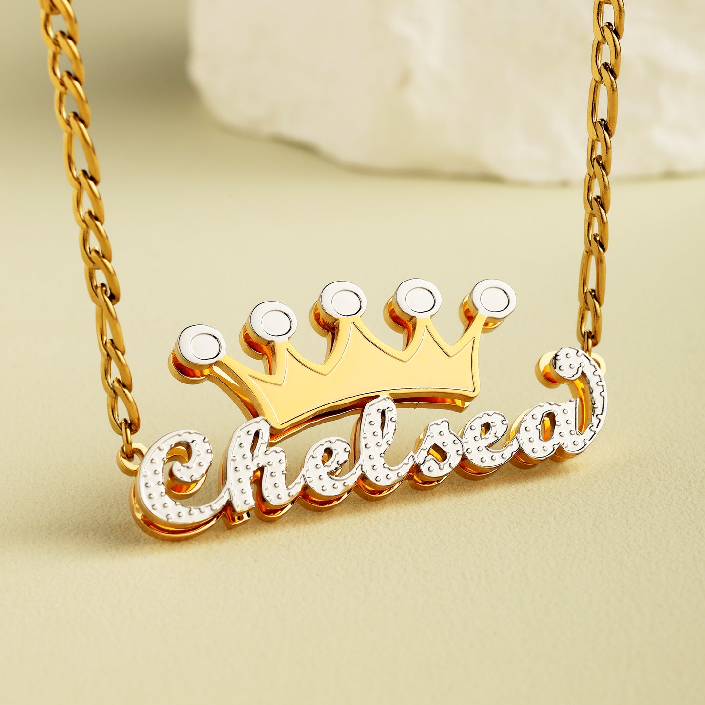 Double Plated Crown Name Necklace