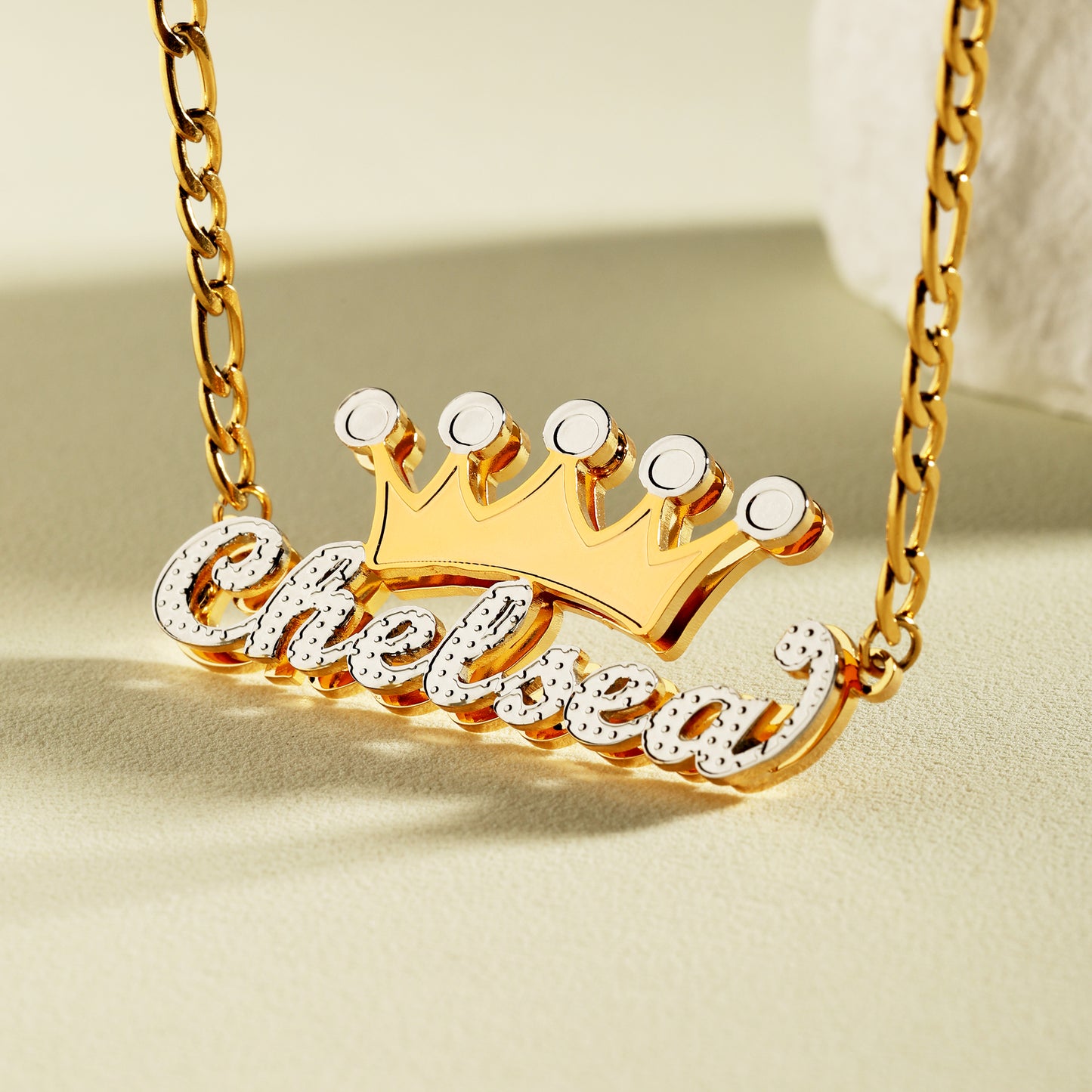 Double Plated Crown Name Necklace