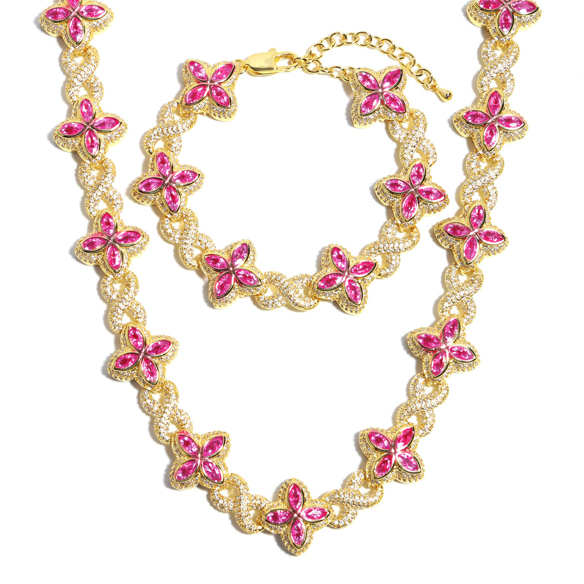 Multicolor Four-Leaf Clover Lucky Charm Gemstone Necklace