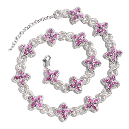 Multicolor Four-Leaf Clover Lucky Charm Gemstone Necklace