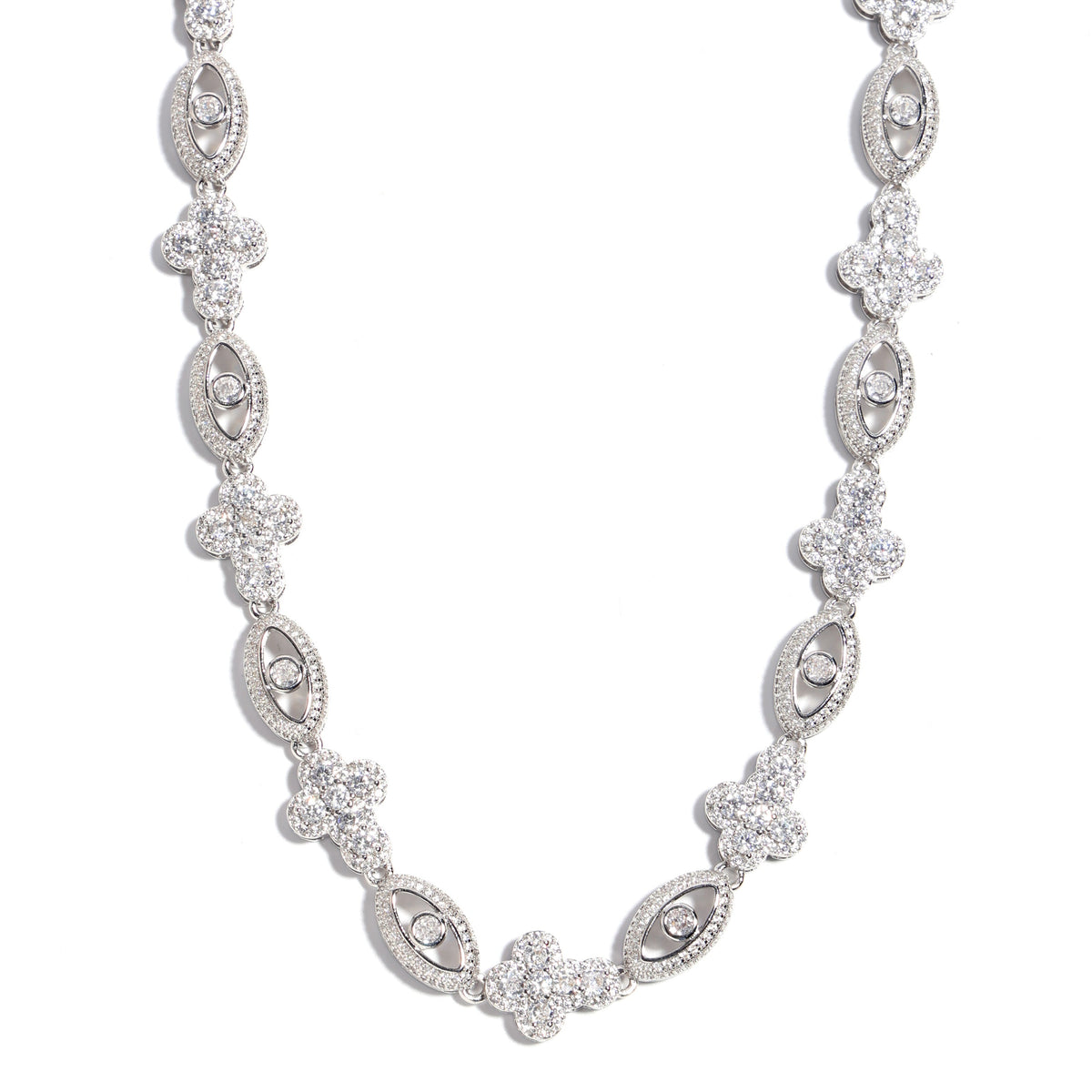 Sparkling Evil Eye & Cross Gemstone Necklace