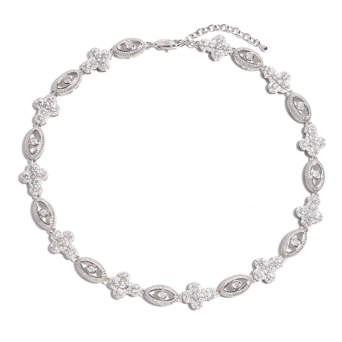 Sparkling Evil Eye & Cross Gemstone Necklace