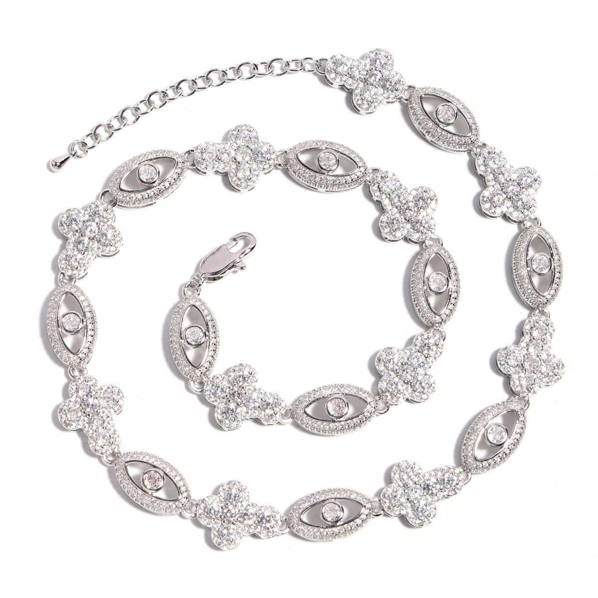 Sparkling Evil Eye & Cross Gemstone Necklace