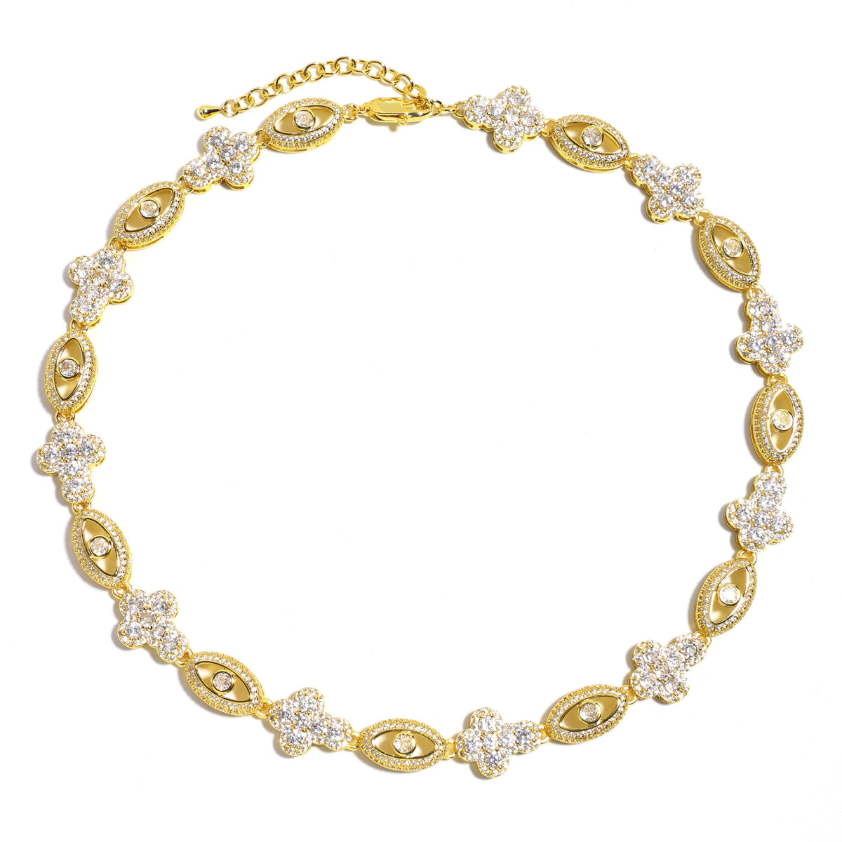 Sparkling Evil Eye & Cross Gemstone Necklace