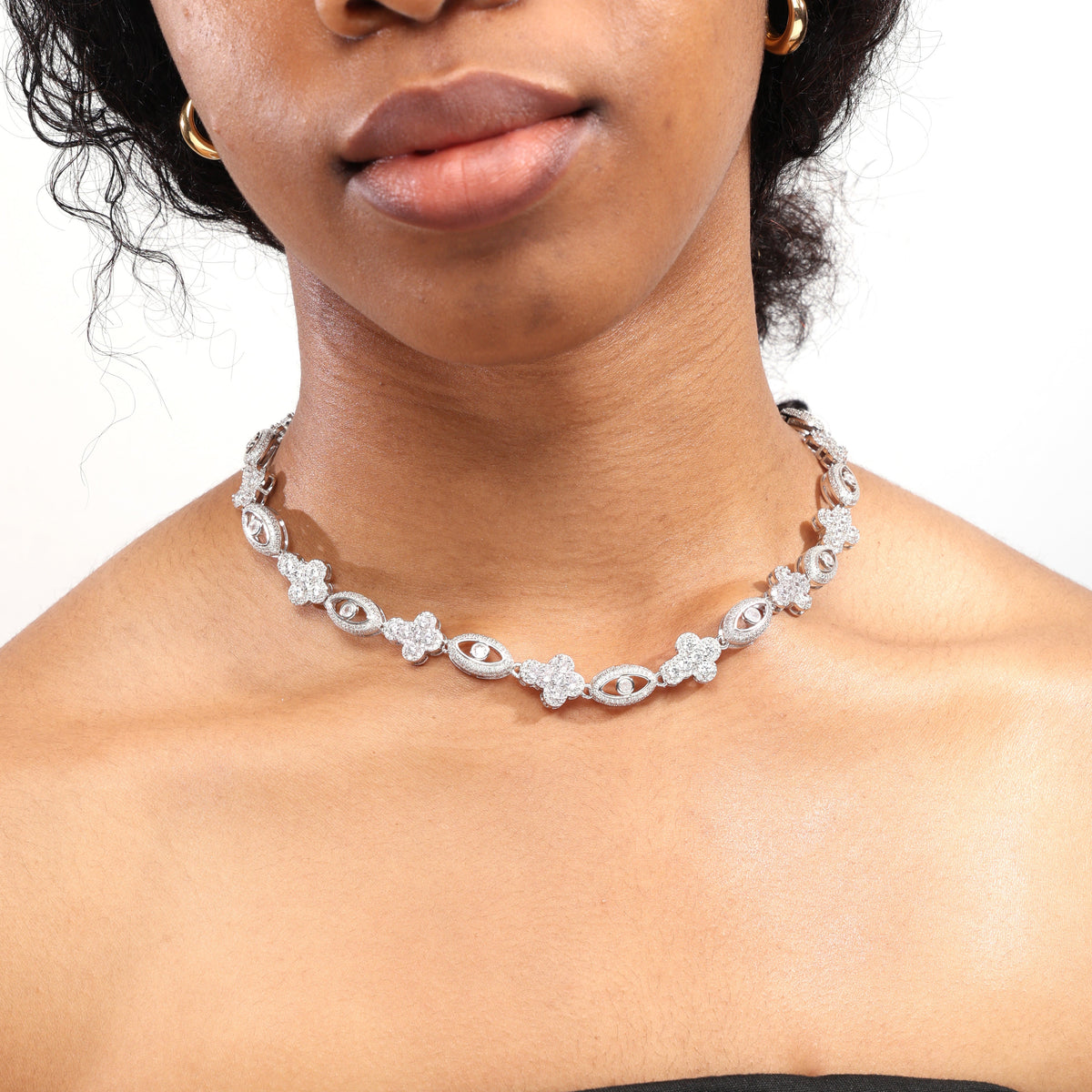 Sparkling Evil Eye & Cross Gemstone Necklace
