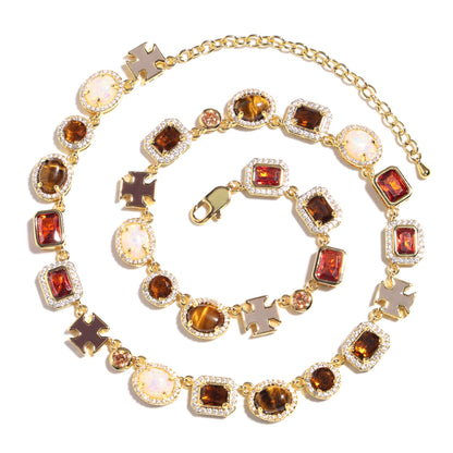Desert Mirage Opal and Tiger's Eye Gemstone Necklace