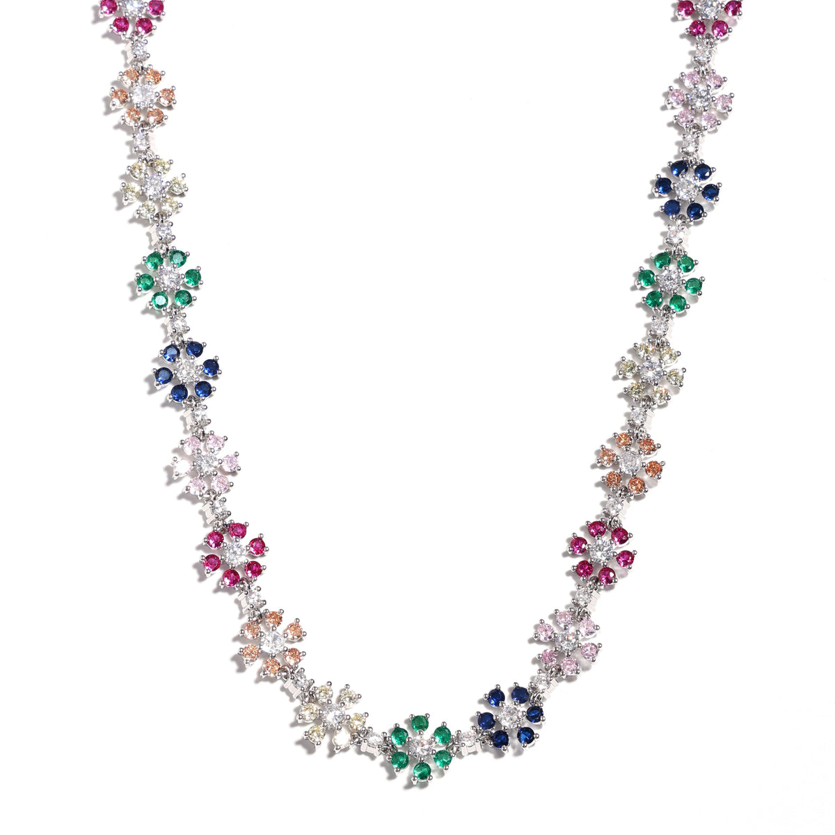 Blooming Sparkle: Colorful Diamond Flower Chain Necklace