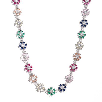 Blooming Sparkle: Colorful Diamond Flower Chain Necklace