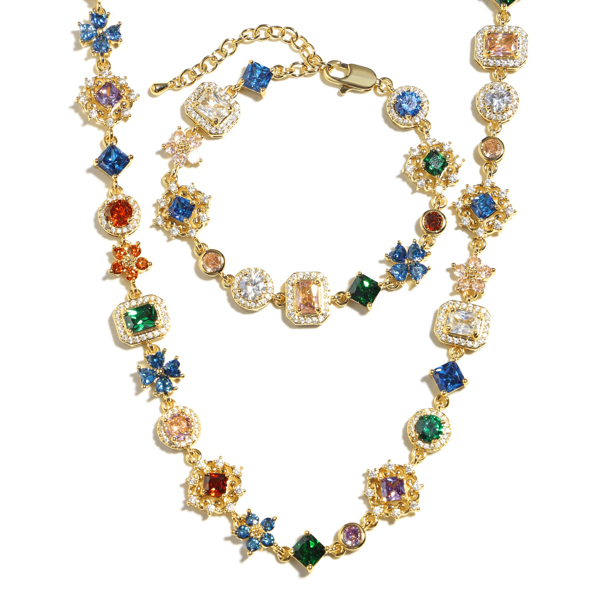 Antique Bloom Multi-Cut Gemstone Statement Necklace