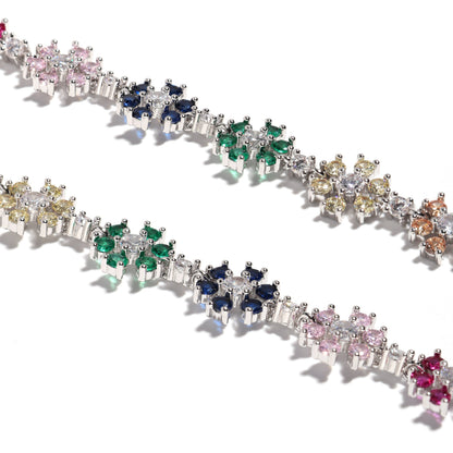 Blooming Sparkle: Colorful Diamond Flower Chain Necklace
