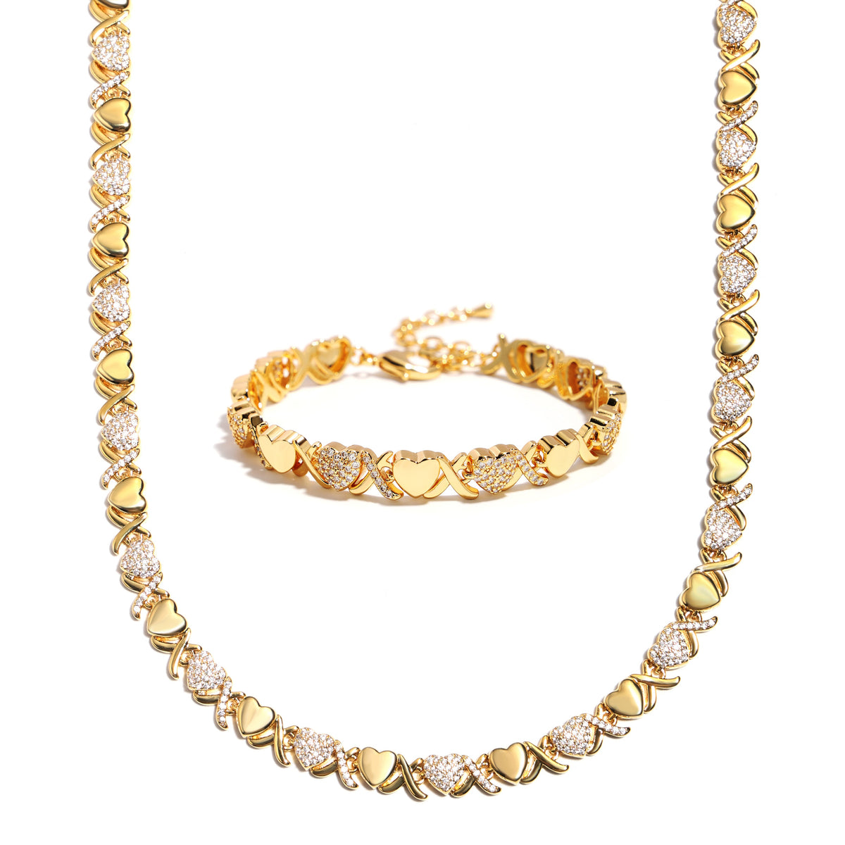 Gold XOXO Diamond Gemstone Necklace