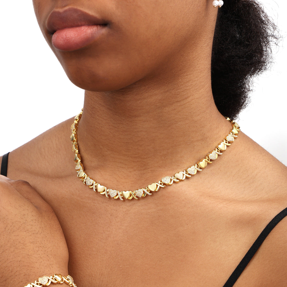 Gold XOXO Diamond Gemstone Necklace