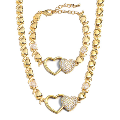 Entwined Hearts XO Chain Necklace: Hollow & Pave Diamond Duo