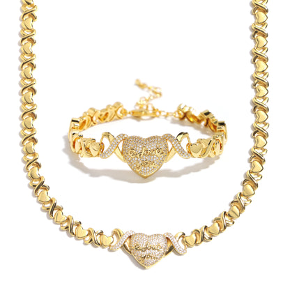 "LOVE YOU" Engraved Heart Pendant Bracelet