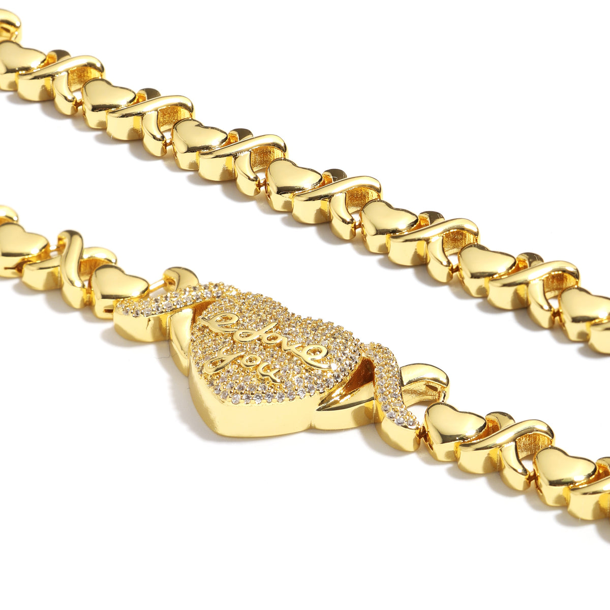 "LOVE YOU" Engraved Heart Pendant Necklace with XO Chain Links
