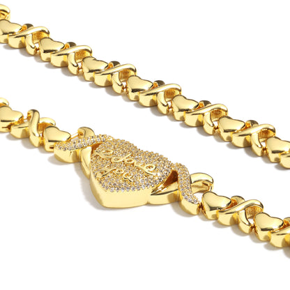 "LOVE YOU" Engraved Heart Pendant Bracelet