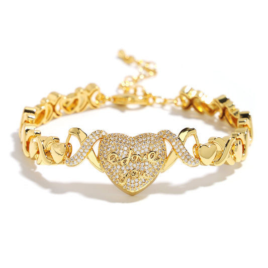 "LOVE YOU" Engraved Heart Pendant Bracelet