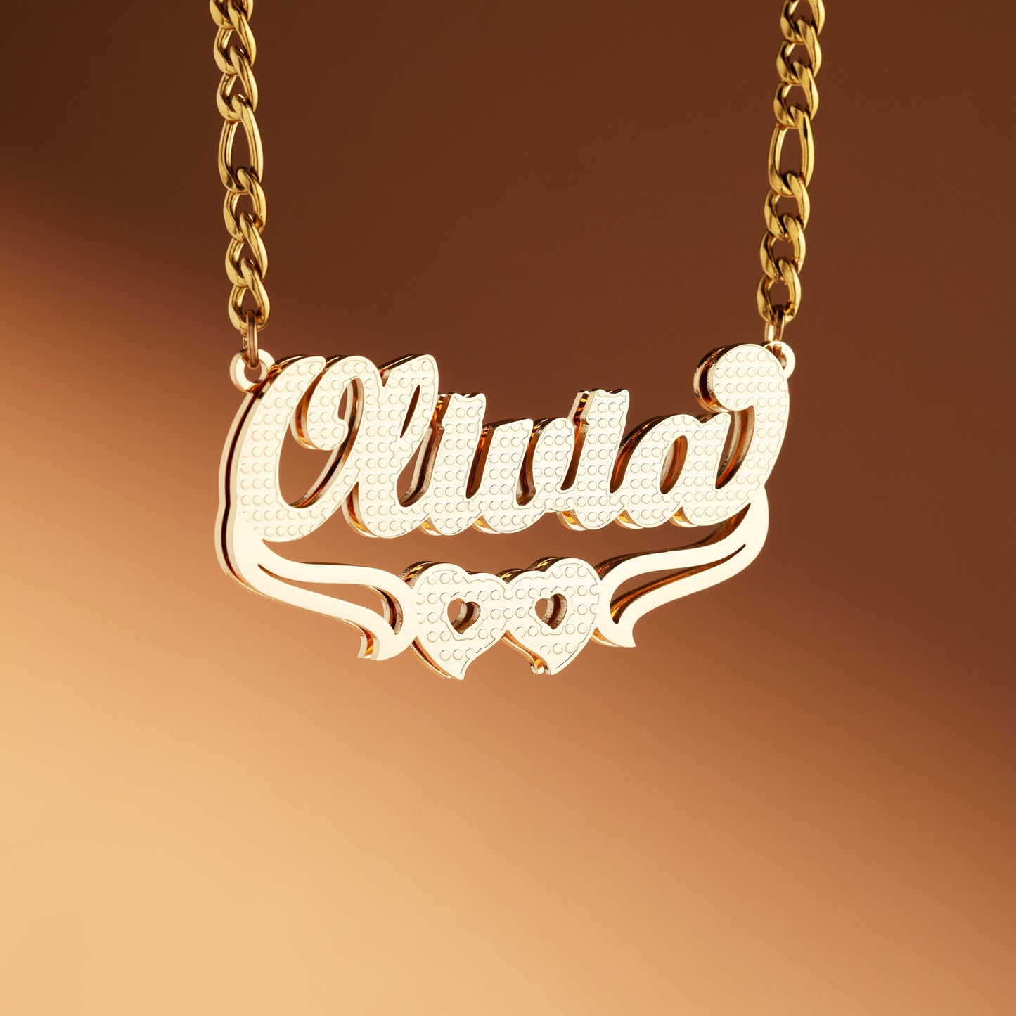 Double Plated Double Heart Name Necklace