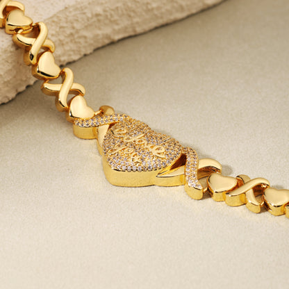 "LOVE YOU" Engraved Heart Pendant Bracelet