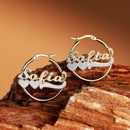 Heart Shape Name Hoop Earrings