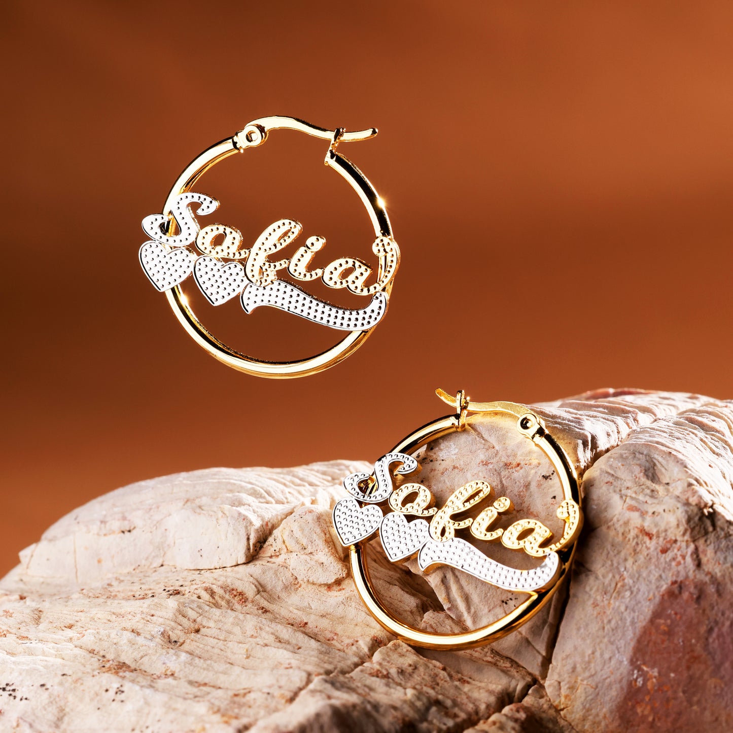 Heart Shape Name Hoop Earrings