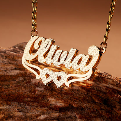 Double Plated Double Heart Name Necklace