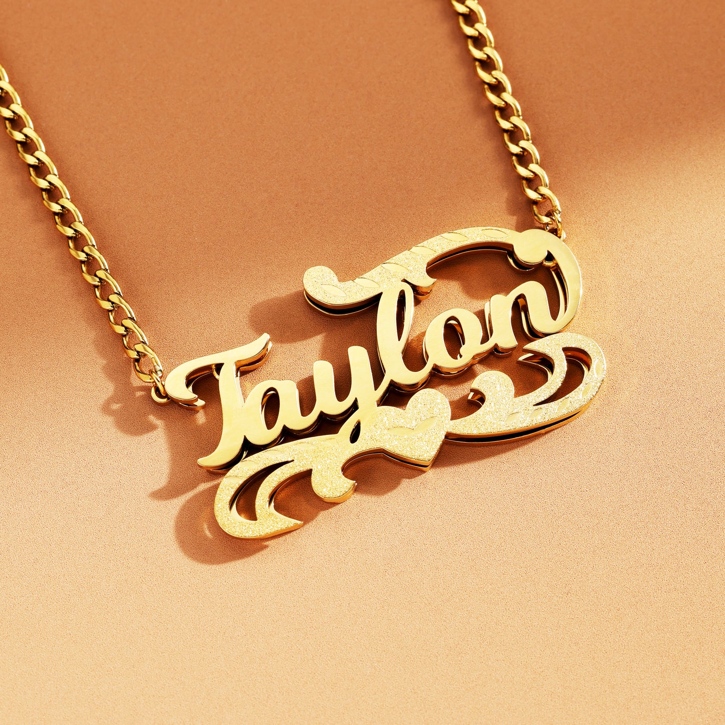 Double Plated Double Heart Name Necklace